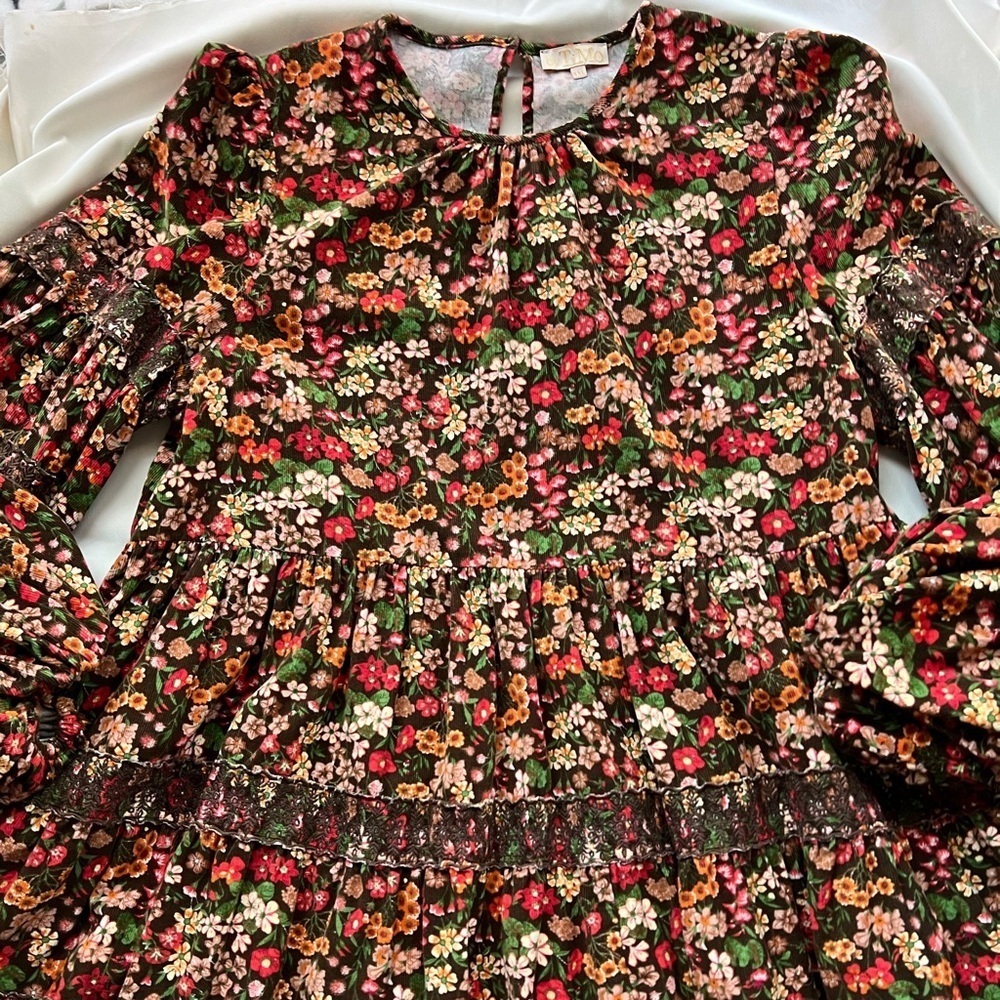 ByTIMO Corduroy Lace Tiered Brown Multi - Picture 2 of 7